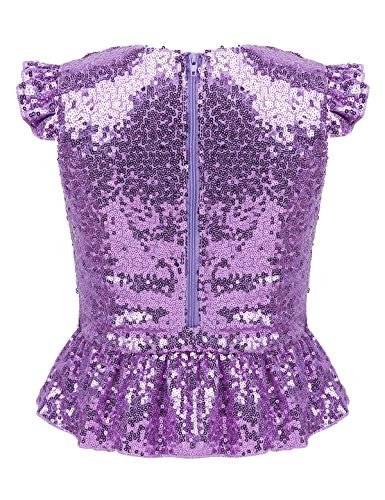 inhzoy Kinder Mädchen Pailletten Top T-Shirt Glitzer Shirt Oberteil Glitter Top Tanzoberteile Party Fest Geburtstag Verkleidung Lavender 110-116/5-6 Jahre von inhzoy