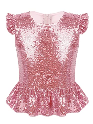 inhzoy Kinder Mädchen Pailletten Top T-Shirt Glitzer Shirt Oberteil Glitter Top Tanzoberteile Party Fest Geburtstag Verkleidung Rosa 134-140/9-10 Jahre von inhzoy