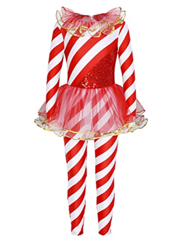 inhzoy Kinder Mädchen Tanz Gymnastik Trikot Weihnachten Kostüm Zuckerstangen Cosplay Tanz Overall Ballett Leotard Xmas Outfit Show Tanzkostüm Rot_D 170-176 von inhzoy