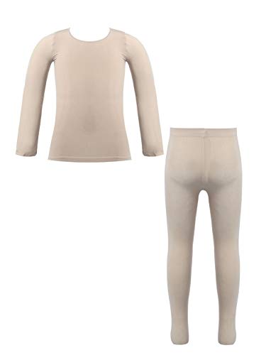 inhzoy Kinder Mädchen Thermo Unterwäsche Set Ultra weich Langärmelig Base Layer Oberteile Strumpfhosen Tanz Ballettkleidung Tägliche Abnutzung Nude 98-104 von inhzoy