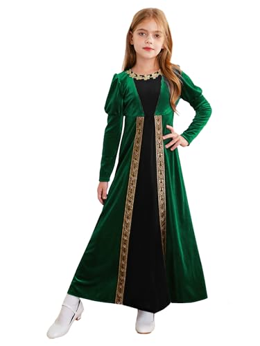 inhzoy Kinder Mittelalterliches Kleid Retro Samt Mittelalterliche Adels Renaissance Prinzessin Kleid Mit Puffärmel Mädchen Festlich Partykleid Ballkleid Festkleid Grün 122-128 von inhzoy