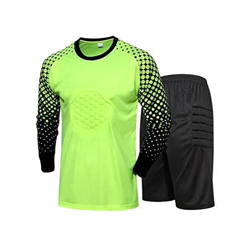 inhzoy Kinder Torwartset Torwarttrikot Set für Jungen Fußball Trikots Gepolstert T-Shirt Shorts Kurze Protektorenhose Traningsset A_Neongrün 134-140/9-10 Jahre von inhzoy