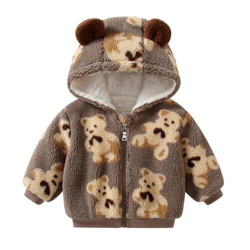 inhzoy Kinder Winter Teddy Jacke Mädchen Warme Fleecejacke mit Kapuze Cartoon Bär Kaninchen Hoodie Winter Mantel Schneeanzüge Outwear Braun U 74-80 von inhzoy