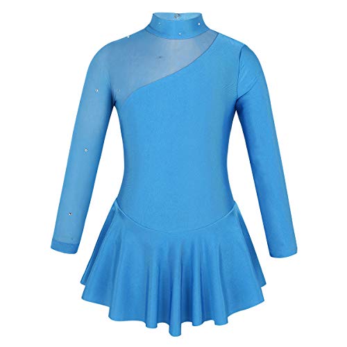 inhzoy Mädchen Ballettkleid Langarm Tanzkleid Ballett Trikot Body mit Tütü Rock Kinder Stretch Ballettanzug Cutout Rücken Blau 128/8 Jahre von inhzoy