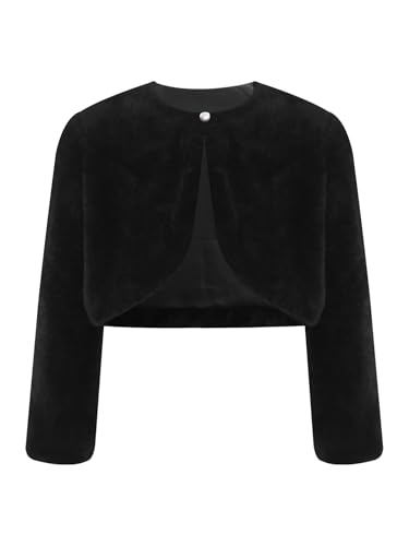 inhzoy Mädchen Bolero Jacke Festlich Langarm Warme Kunstpelz Cardigan Hochzeit Blumenmädchen Kleid Abendkleid Jacke Schwarz 140-152 von inhzoy
