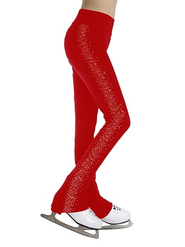 inhzoy Mädchen Eislaufhose Glitzer Eiskunstlauf Leggings Mit Strasse Kinder Stretch Sportleggins Gymnastik Turnhose Ballett Tanz Strumpfhose Burgundy_A 110-116 von inhzoy