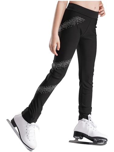 inhzoy Mädchen Eislaufhose Glitzer Eiskunstlauf Leggings Mit Strasse Kinder Stretch Sportleggins Gymnastik Turnhose Ballett Tanz Strumpfhose Schwarz_D 158-164 von inhzoy