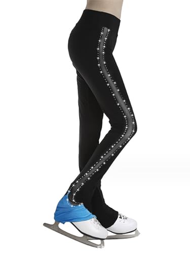 inhzoy Mädchen Eislaufhose Glitzer Eiskunstlauf Leggings Mit Strasse Kinder Stretch Sportleggins Gymnastik Turnhose Ballett Tanz Strumpfhose Blau_E 134-140 von inhzoy