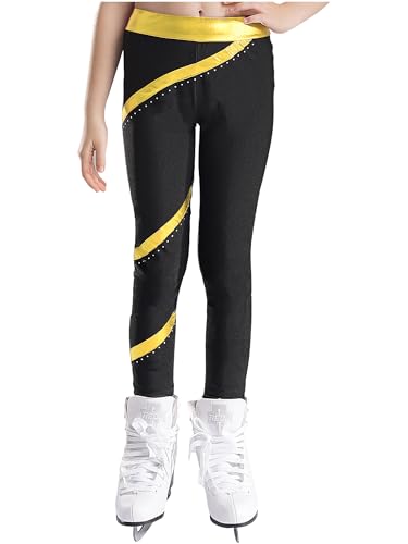 inhzoy Mädchen Eislaufhose Glitzer Eiskunstlauf Leggings Mit Strasse Kinder Stretch Sportleggins Gymnastik Turnhose Ballett Tanz Strumpfhose Gold_C 146-152 von inhzoy