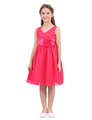 inhzoy Mädchen Festliches Kleid Blumen Chiffonkleid Blumenmädchen Hochzeitskleid Partykleid Sommer Festzug Prinzessin Kleid A-Linie Rose 110-116/5-6 Jahre von inhzoy