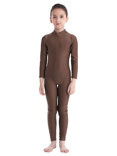 inhzoy Mädchen Gymnastikanzug Ganzkörper Turnanzug Langarm Jumpsuit Overall Einteile Ballettkleidung Tanzanzug Sport Bodysuit Trainingsanzug Braun 134-140/9-10 Jahre von inhzoy