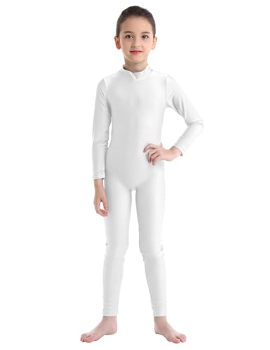 inhzoy Mädchen Gymnastikanzug Ganzkörper Turnanzug Langarm Jumpsuit Overall Einteile Ballettkleidung Tanzanzug Sport Bodysuit Trainingsanzug Elfenbein 122-128/7-8 Jahre von inhzoy