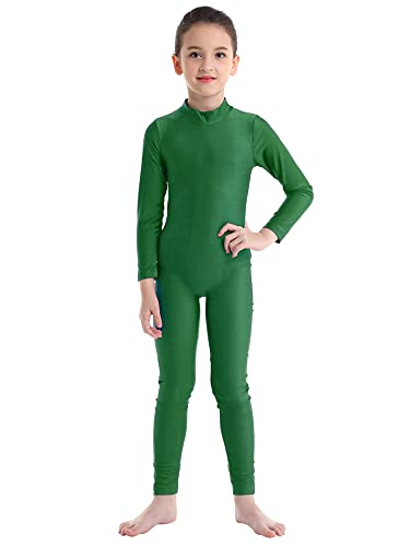 inhzoy Mädchen Gymnastikanzug Ganzkörper Turnanzug Langarm Jumpsuit Overall Einteile Ballettkleidung Tanzanzug Sport Bodysuit Trainingsanzug Grün 122-128/7-8 Jahre von inhzoy