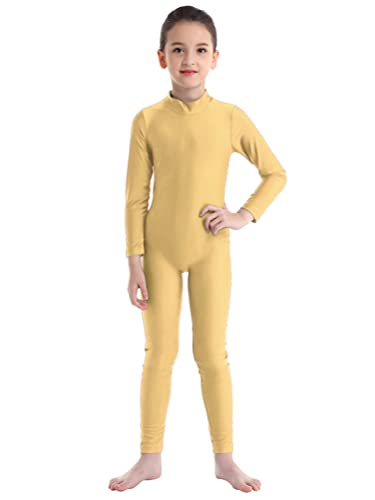 inhzoy Mädchen Gymnastikanzug Ganzkörper Turnanzug Langarm Jumpsuit Overall Einteile Ballettkleidung Tanzanzug Sport Bodysuit Trainingsanzug Nude 122-128/7-8 Jahre von inhzoy