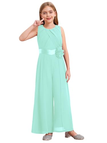 inhzoy Mädchen Jumpsuit Festlich Overall ärmellos Mit Gürtel Plissee Hosenanzug Weites Bein Für Party Hochzeit Kommunion Minzgrün 158-164 von inhzoy