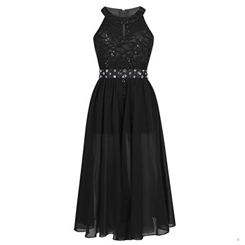 inhzoy Mädchen Kleid Festlich Neckholder Hochzeit Brautjungfern Blumenmädchenkleider Party Abendkleid Festkleider Lang gr. 104-176 Schwarz_B 152/12 Jahre von inhzoy