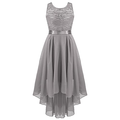 inhzoy Mädchen Prinzessin Kleid Festlich Spitzenkleid Tüll High Low Rock Blumenkinder Kleid für Hochzeit Erstkommunion Party Festzug Grau 152-164/12-14 Jahre von inhzoy