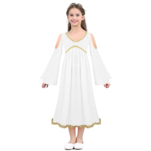 inhzoy Mädchen Prinzessin Kleid Weiß Festliches Kleid Partykleid Kinder Griechische Göttin Outfit für Abend Hochzeit Rollenspiel Weiß 152-164 von inhzoy