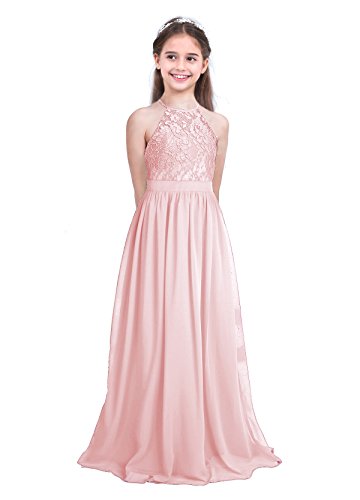 inhzoy Mädchen Prinzessin Kleider Blumenmädchenkleid Spitze Chiffon Kleid Brautjungfern Kleid Partykleid Festkleid Ballkleid Lang Gr. 104-176 Rosa 176/16 Jahre von inhzoy