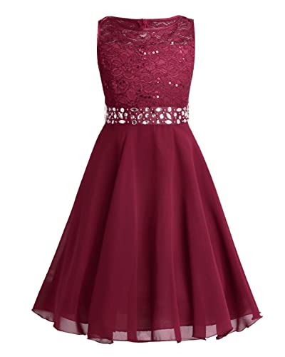 inhzoy Mädchen Prinzessin Kleider Spitze Chiffon Blumenmädchenkleider Festkleid Hochzeit Sommer Kleider Cocktailkleid Brautjungfernkleid Rot 10 Jahre von inhzoy