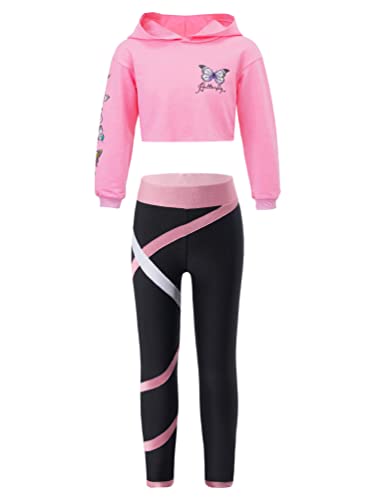 inhzoy Mädchen Sportbekleidung Set Kinder Jogging Trainingsanzug Crop Top Kapuzenpullover Tights Cargo Hose Hip hop Jazz Streetdance Outfit Tanzanzug A_Rosa 146-152/11-12 Jahre von inhzoy