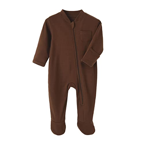 inhzoy Unisex Baby Schlafstrampler Schlafanzug mit Fuß Langarm Strampler Druckknopf Reißverschluss Jumpsuit Für Schlaf-und Spielspaß B Braun 62-68/3-6 Monate von inhzoy