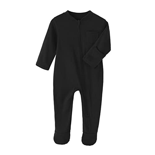 inhzoy Unisex Baby Schlafstrampler Schlafanzug mit Fuß Langarm Strampler Druckknopf Reißverschluss Jumpsuit Für Schlaf-und Spielspaß B Schwarz 62-68/3-6 Monate von inhzoy