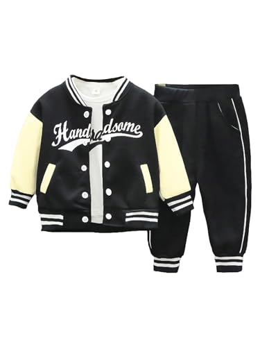 inhzoy Unisex Kinder Baby Jogginganzug für Mädchen Jungen Langarm/Kurzarm Pullover und Hose Sport Trainingsanzug Bekleidungsset mit/ohne Plüschfutter Neu_A_Schwarz 80-92 von inhzoy