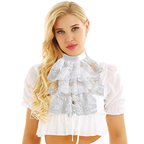 inhzoy Viktorianischer Kragen Spitzen Jabot mit Rüschen für Damen Steampunk Pirat Kostüm Zubehör Fasching Theater Mottoparty Outfits Weiß One Size von inhzoy