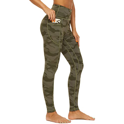 iniber Yogahose mit hoher Taille und Taschen für Damen, 4-Wege-Stretch, weich, Laufen, Workout, Leggings, athletische Yogahose, Camouflage Armee Grün, X-Groß von iniber