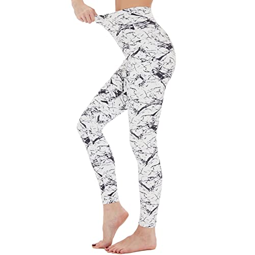 iniber Yogahose mit hoher Taille und Taschen für Damen, 4-Wege-Stretch, weich, Laufen, Workout, Leggings, athletische Yogahose, Weißer Marmor, XX-Large von iniber