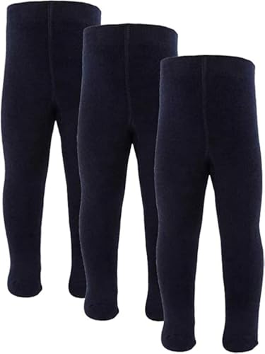 inibini 3er-Pack Babystrumpfhosen/Kinderstrumpfhosen Unifarben, 3 Strumpfhosen aus Baumwolle für Mädchen und Jungen, MADE IN EUROPE, Dunkel-Blau/Marine, Größe 74-80 von inibini