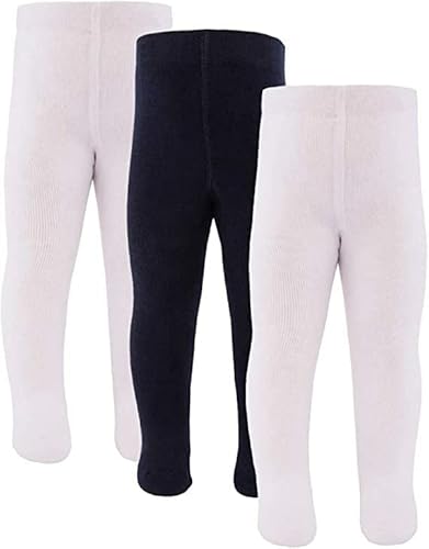 inibini 3er-Pack Babystrumpfhosen/Kinderstrumpfhosen Unifarben, 3 Strumpfhosen aus Baumwolle für Mädchen und Jungen, MADE IN EUROPE, Weiß/Blau, Größe 98-104 von inibini