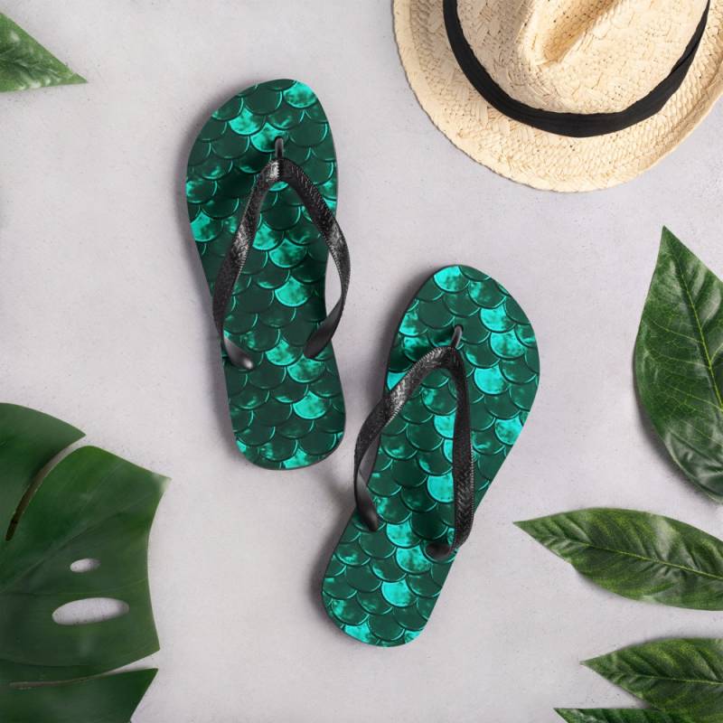 Meerjungfrau Flip Flops Mermaid Scale Tanga Sandalen Grün Meerjungfrau Ariel Unisex Flip-Flops Beachwear Mode Accessoires Damen Schuhe von inkbrick