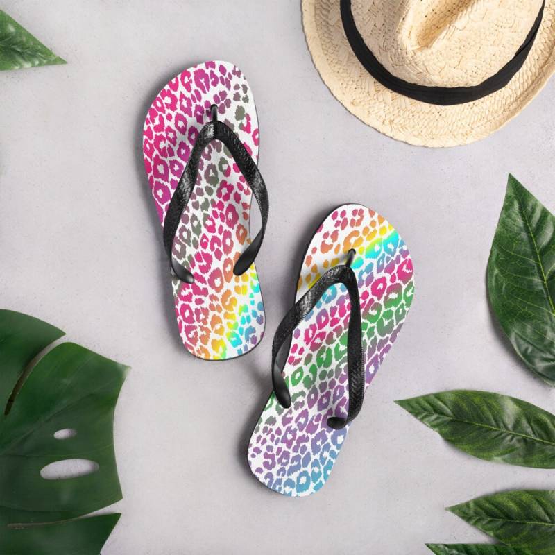 Regenbogen Cheetah Print Flip Flops Damen Strand Sandalen von inkbrick