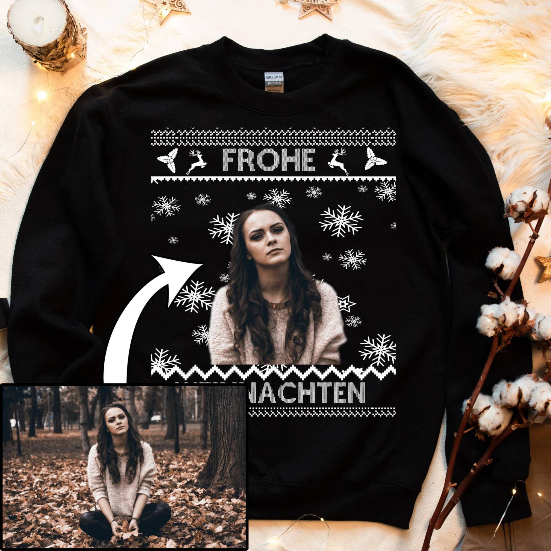 Personalisierter Ugly Christmas Sweatshirt Eigenes Foto Bild Freund Freundin Lustig Weihnachten Sweater Pullover Für Unisex von inkbuddies