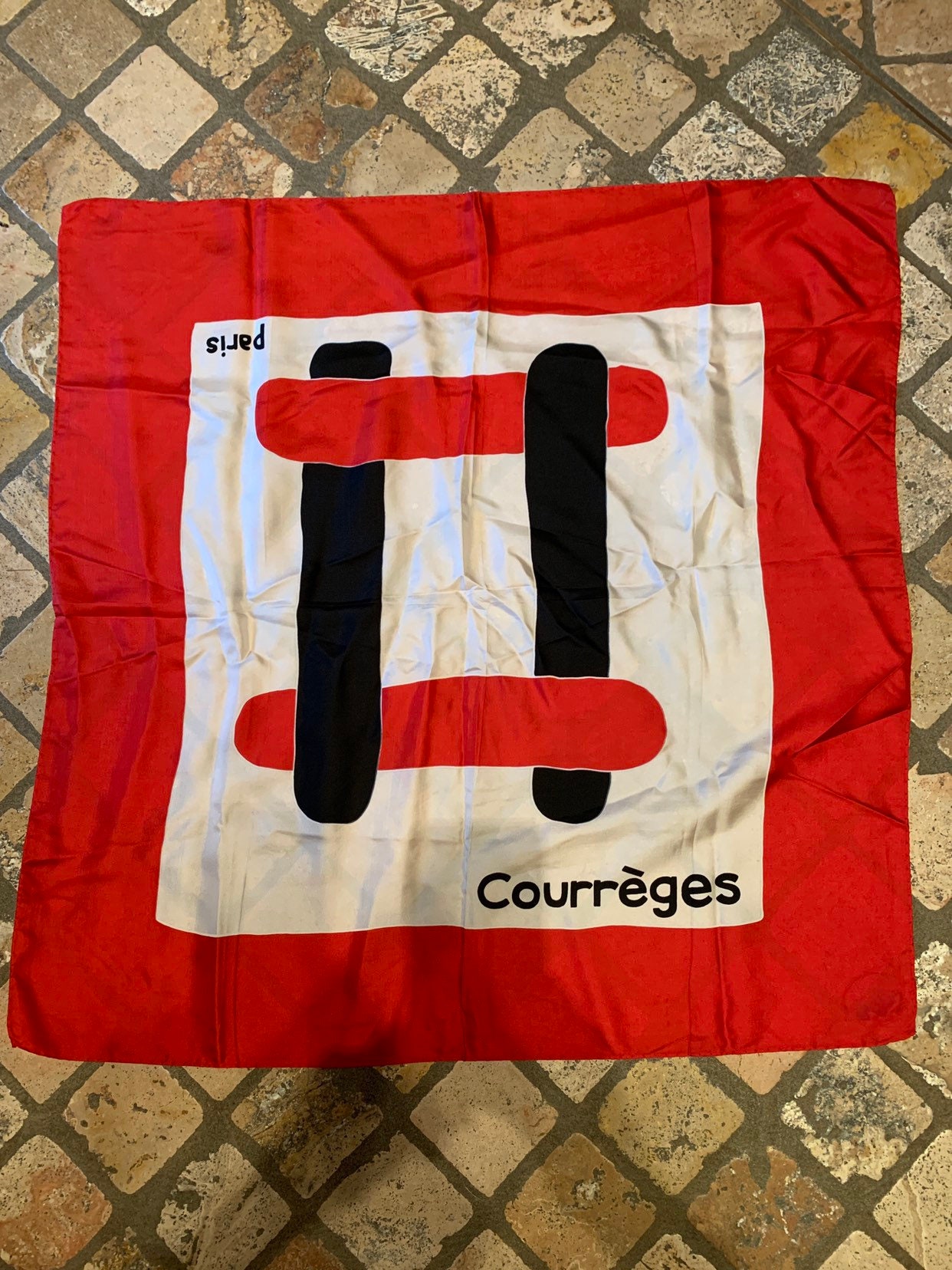 Courreges Seidenschal, Vintage 70Er Jahre, Rot Und Weiß, Toller Zustand von inlove4vintage
