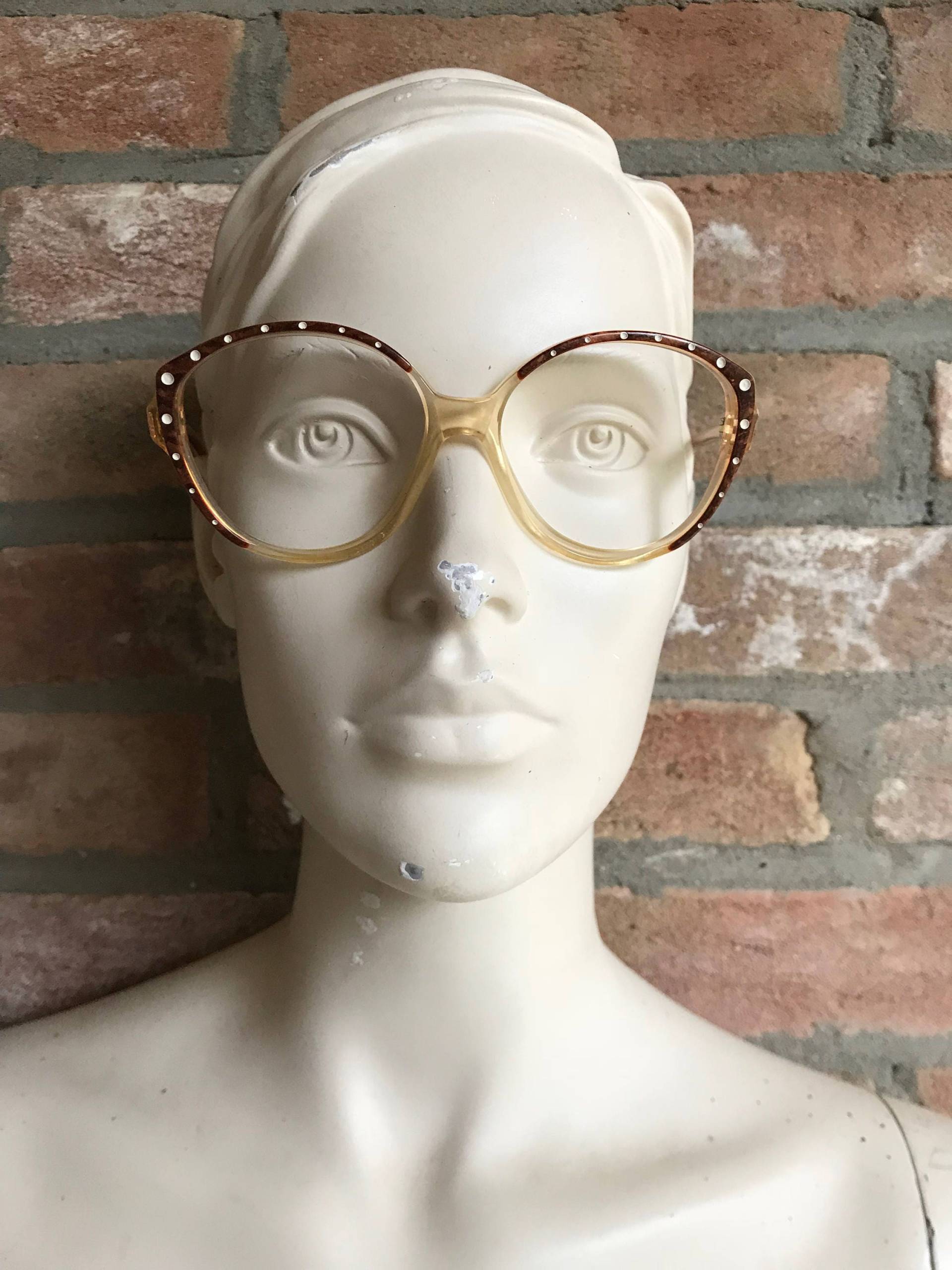 Nina Ricci Damenbrille, Transparent Und Schildpatt Mit Kleinen Weißen Punkten, Gebraucht, Burlesque von inlove4vintage