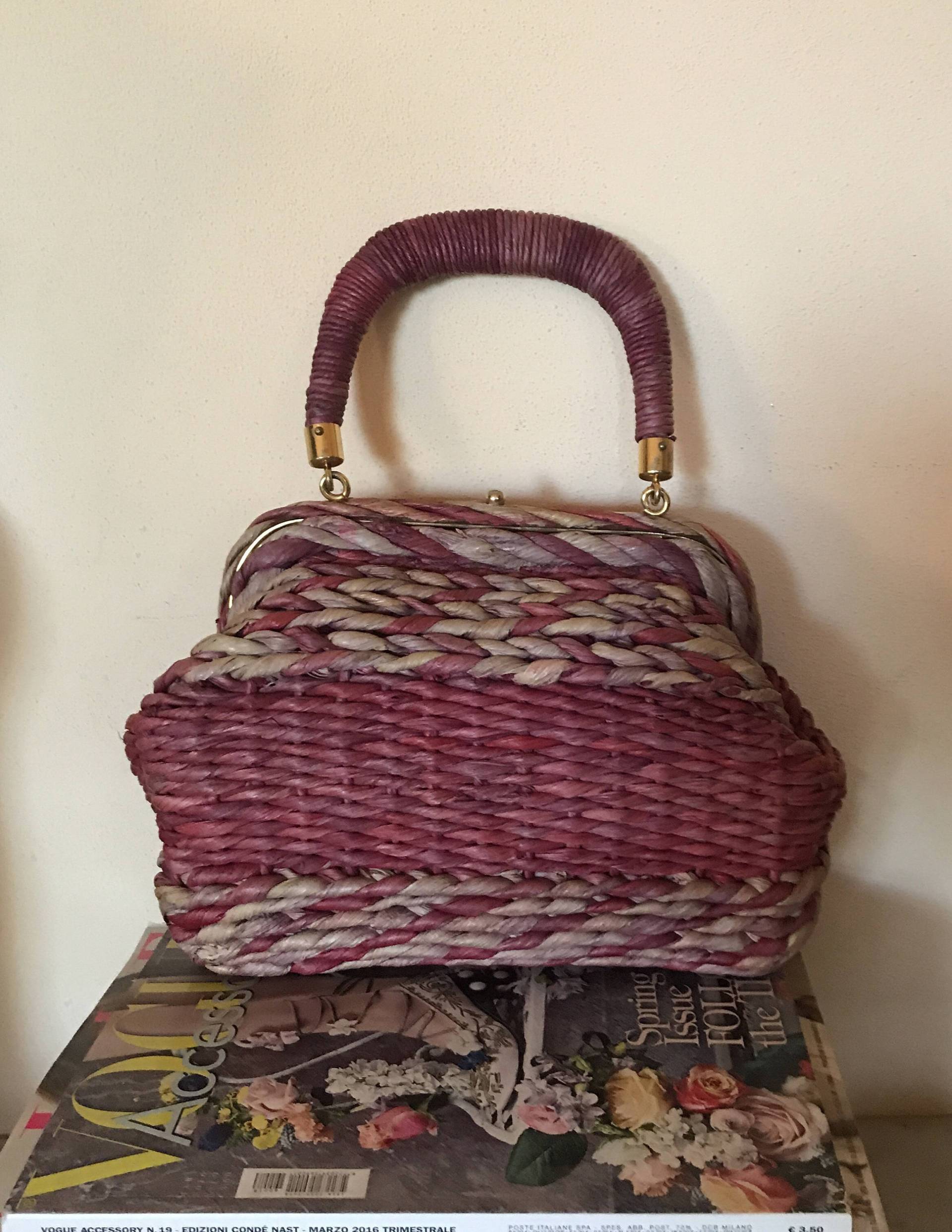 Roberta Di Camerino Rosa Strohtasche, Vintage 60Er von inlove4vintage