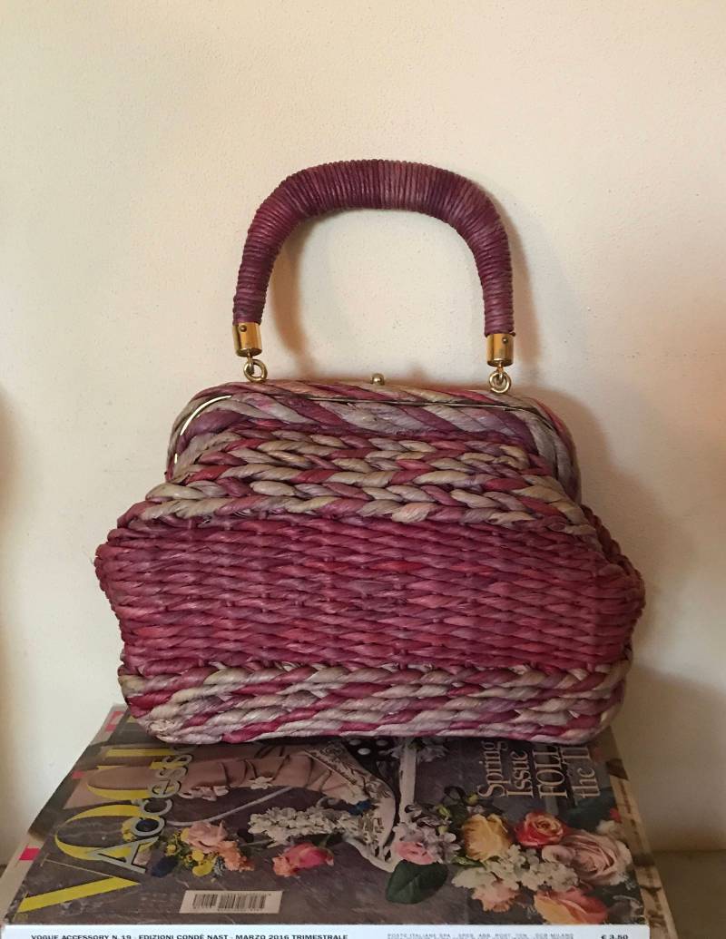 Roberta Di Camerino Rosa Strohtasche, Vintage 60Er von inlove4vintage
