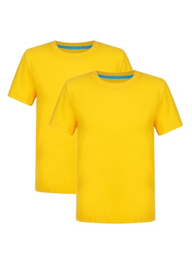 inlzdz 2er Pack Kinder Mädchen Jungen Kurzarm Rundhals Basic Tshirts Baumwolle Sommer Casual Schul Tshirt Oberteile Größe 212 Jahre Gelb 134-140 von inlzdz