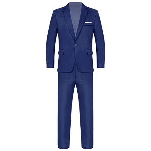 inlzdz 3-teiliger Herren Business Anzug Gentleman Slim Fit Smoking Herrenanzug Langarm Sakko Jacke Blazer Hose Anzughose für Büro Hochzeit Anzüge Royal Blau XXS von inlzdz