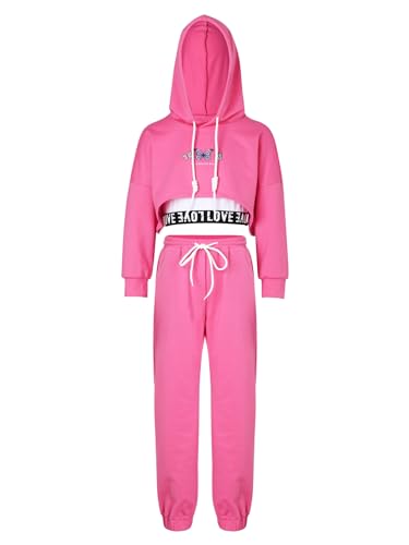 inlzdz 3Pcs Kinder Mädchen Hip Hop Dance Kleidung Set Sport BH Hoodie Kapuzenpulli Sweatshirt Hose Sweatpants Trainingsanzug Sportwear Jazz Dancewear Rosa 170-176 von inlzdz