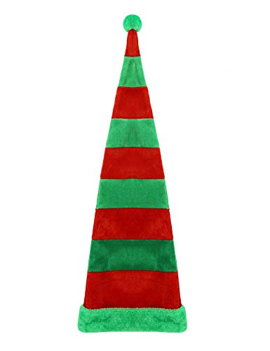 inlzdz 60 x 90cm Elfenmütze Hut für Elfen Kostüm Weihnachtself Cosplay gestreift Wichtelmütze Plüsch Weihnachtsmütze Spitzhut Weihnachten Kostüm Zubehör Grün&Rot One Size von inlzdz