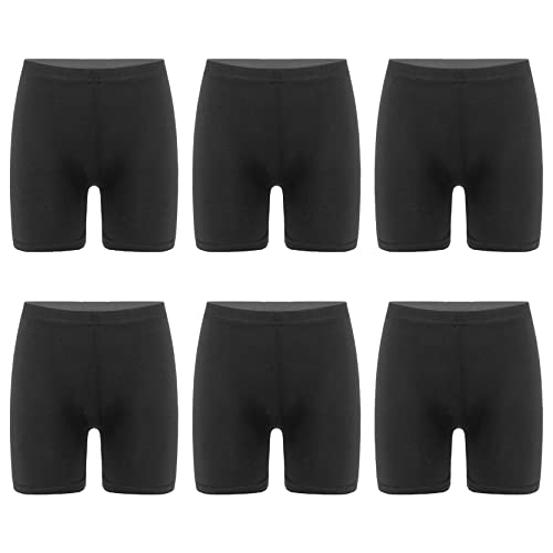 inlzdz 6er Pack Mädchen Pantys Hipster Boxershorts Unterwäsche aus Baumwolle Lässige Sicherheitshose Sicherheitskleid Unterhose Sportliche Boyshorts Höschen Schwarz 134-140 von inlzdz