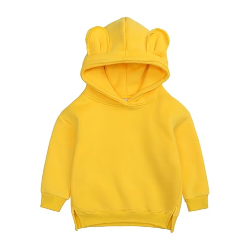 inlzdz Baby Hoodies Kleinkind Sweatshirts Mit Kapuze Cartoon 3D Ohr Kapuzenpullover Fleece Sweatjacke Pullover Kinder Outwear Gelb 80-92 von inlzdz