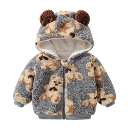 inlzdz Baby Jungen Mädchen Winterjacke Kapuzenmantel Fleece Jacke Mit Kapuze Reißverschluss Umhangjacke Dicke Warme Oberbekleidung Wintermäntel Grau 86-92 von inlzdz