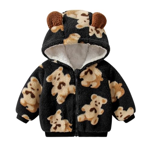 inlzdz Baby Jungen Mädchen Winterjacke Kapuzenmantel Fleece Jacke Mit Kapuze Reißverschluss Umhangjacke Dicke Warme Oberbekleidung Wintermäntel Schwarz 74-80 von inlzdz