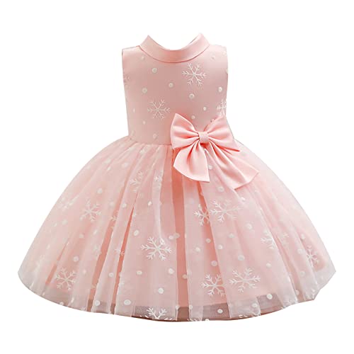 inlzdz Baby Mädchen Prinzessin Kleid Festlich Ärmellos Tutu Netzkleid mit Schleife Taufkleid Hochzeit Partykleid Sommer Blumenmädchenkleider Gr.74-116 Rosa 104-110 von inlzdz