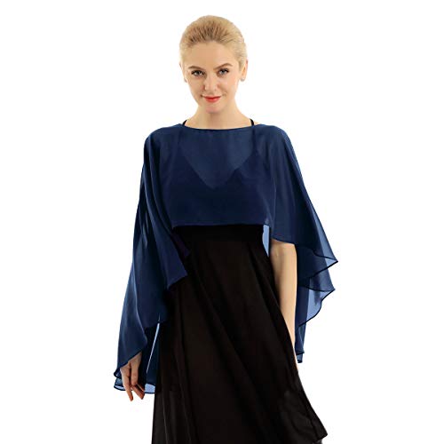 inlzdz Damen Chiffon Braut Hochzeit Capes Elegant Bolero Jacke Leichter Poncho Cardigan Tops Stola Schal zu jedem Brautkleid Abendkleid Marineblau One Size von inlzdz